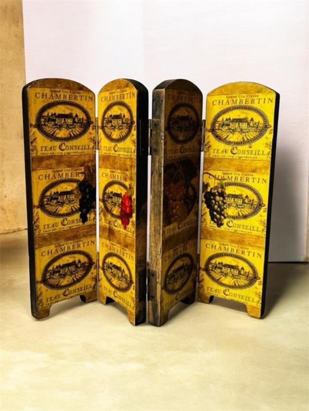 Vintage Wine Label Folding Screen